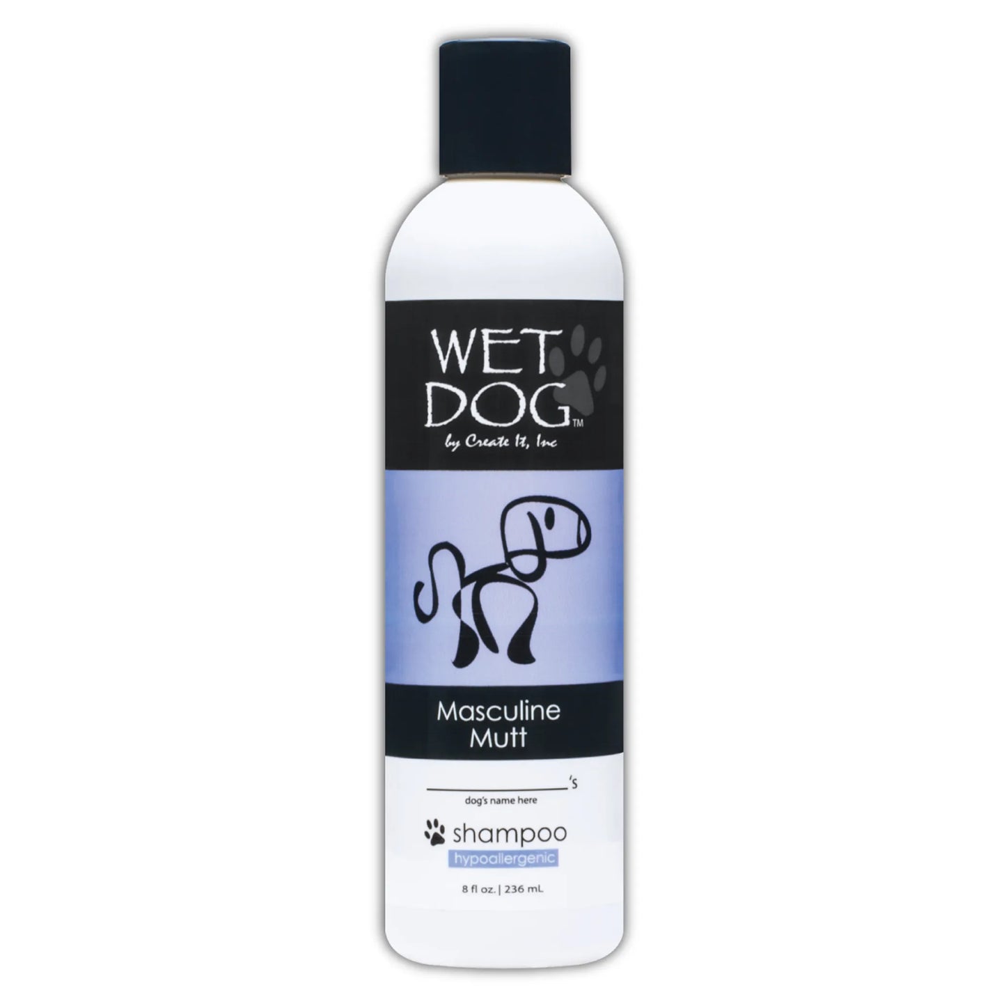 Wet Dog shampoo bottle labeled 'Masculine Mutt' on a white background