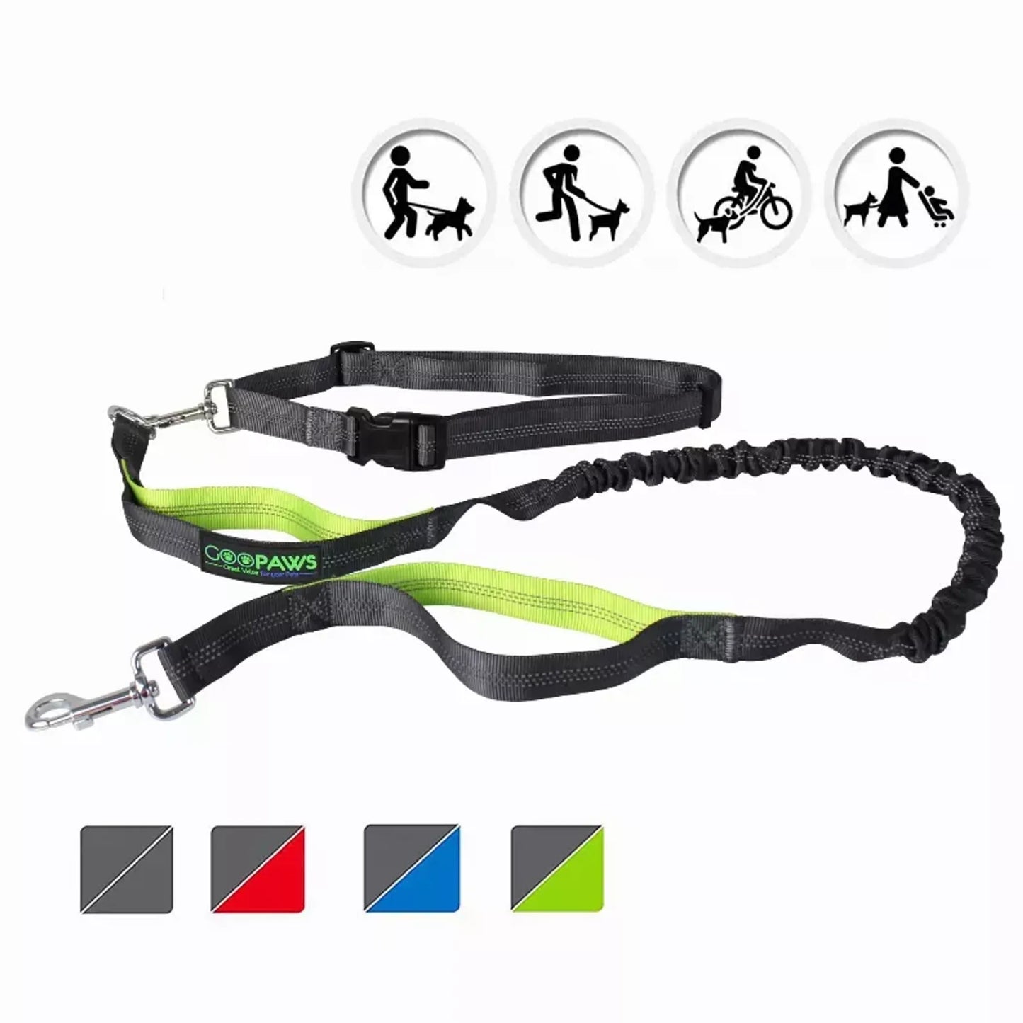 Dog leash with green and black design on a white background