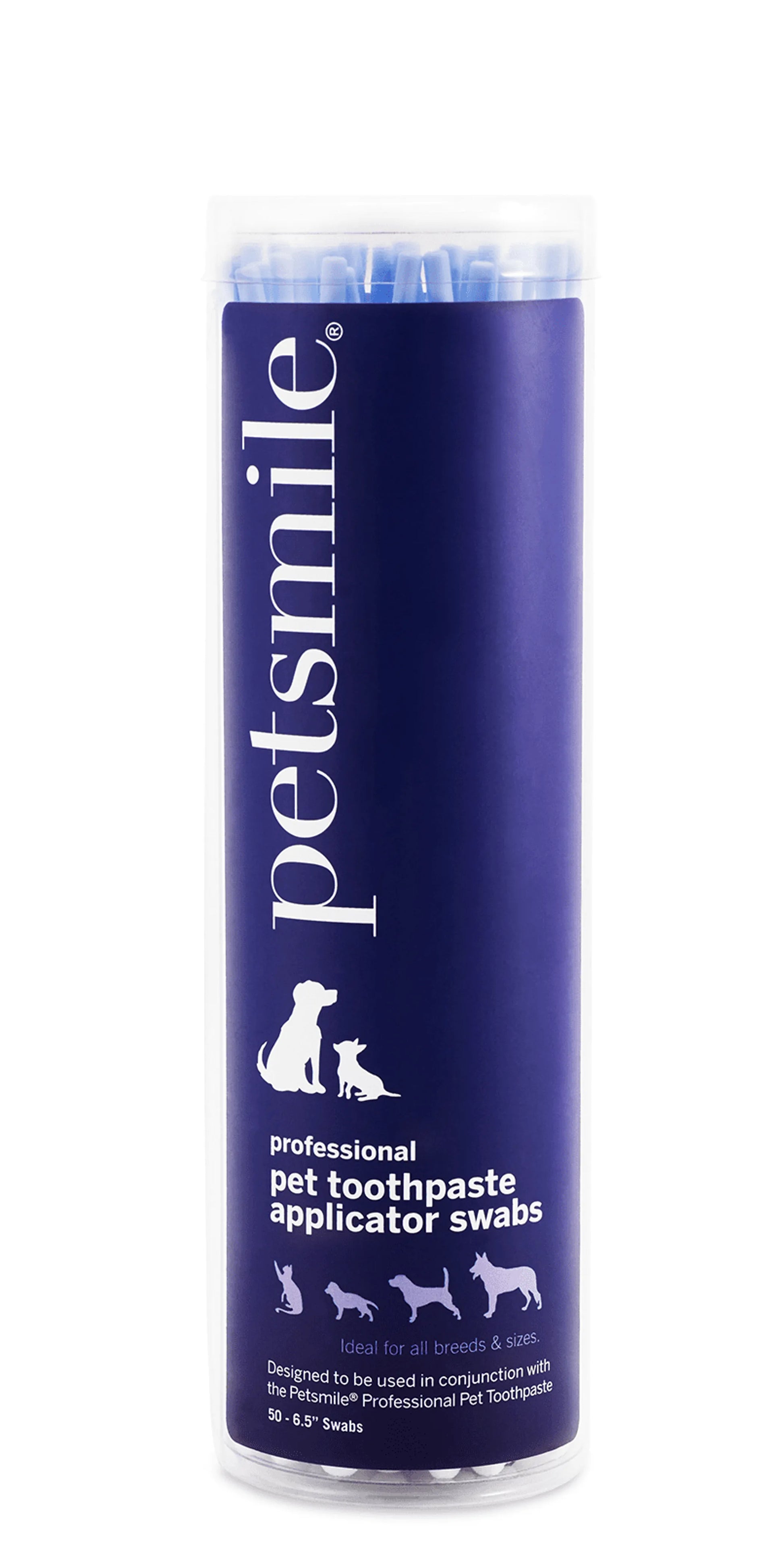 Pet toothpaste applicator swabs container with 'petsmile' branding on a white background