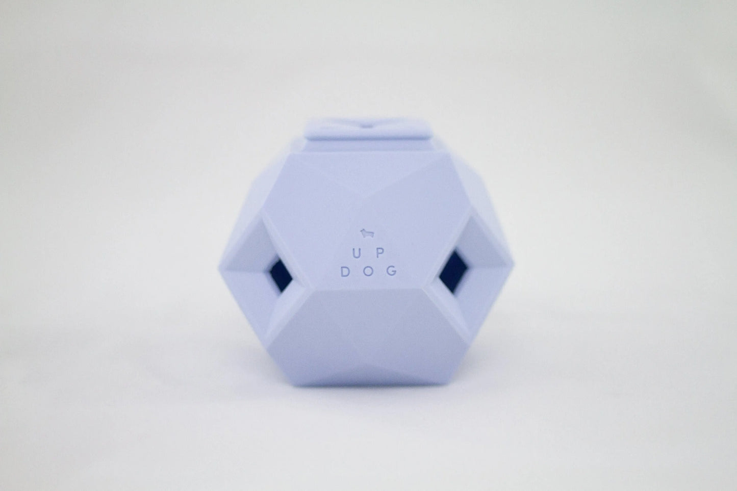 Hexagonal blue dog toy with 'UP DOG' branding on a white background