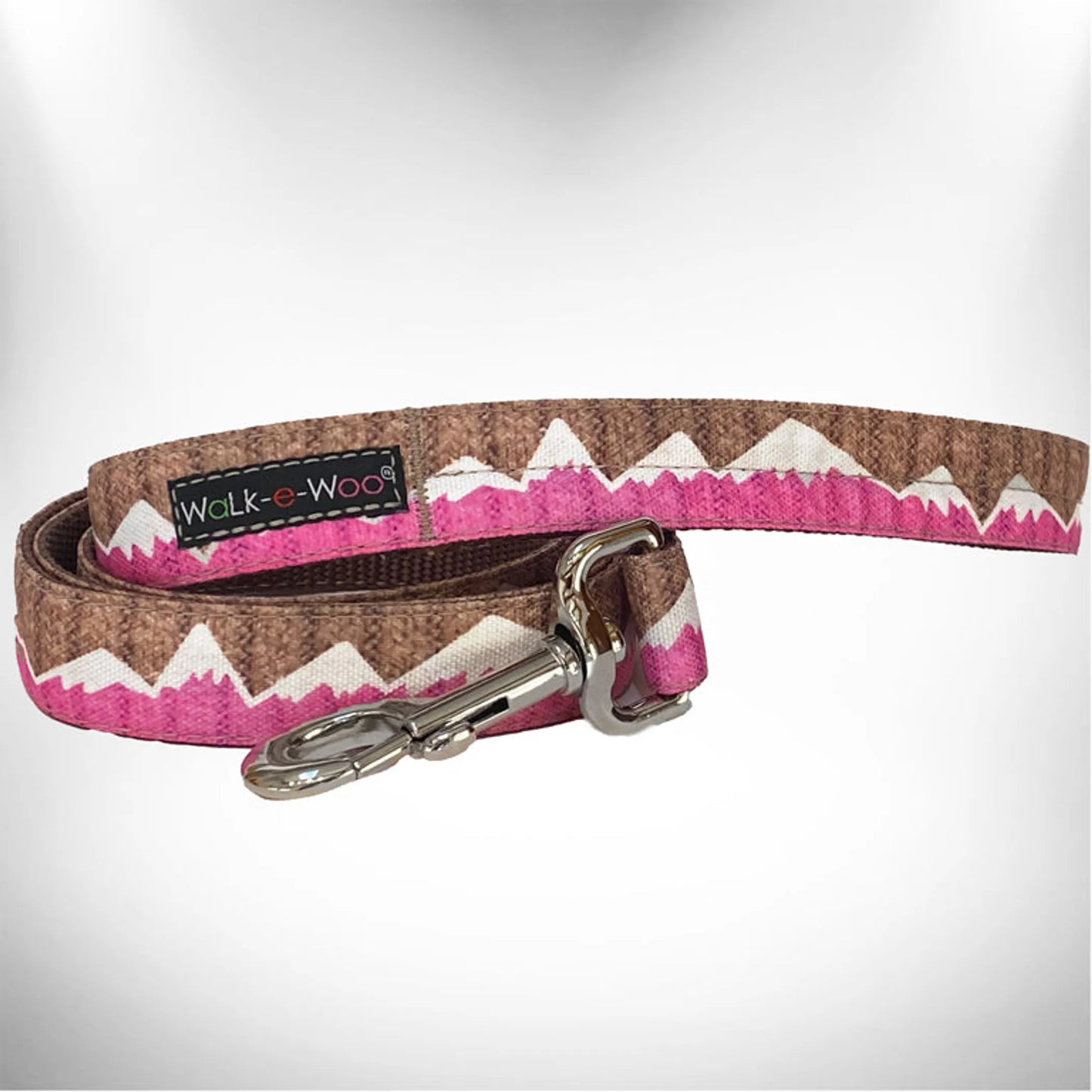 Dog leash with mountain pattern and cork handle on a white background