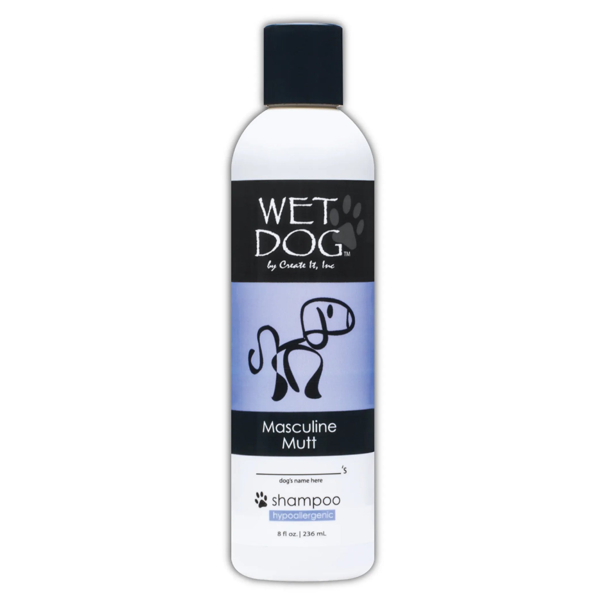 Wet Dog shampoo bottle labeled 'Masculine Mutt' on a white background