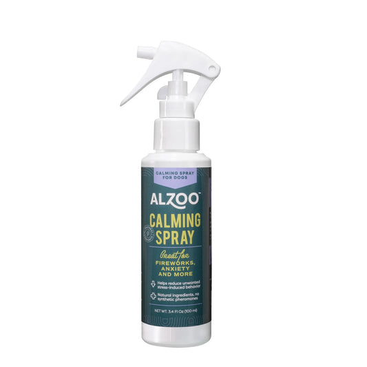 Alzoo calming spray bottle on a white background