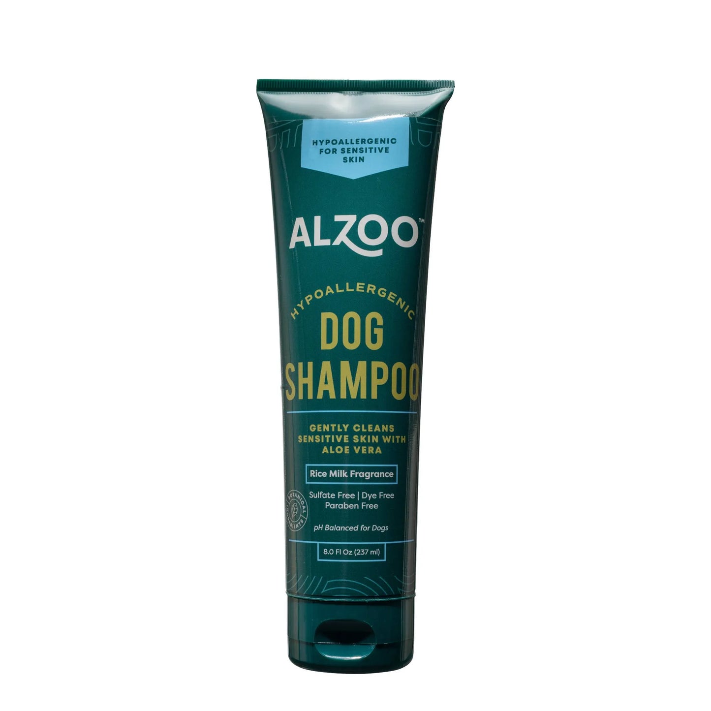 Alzoo dog shampoo tube on a white background