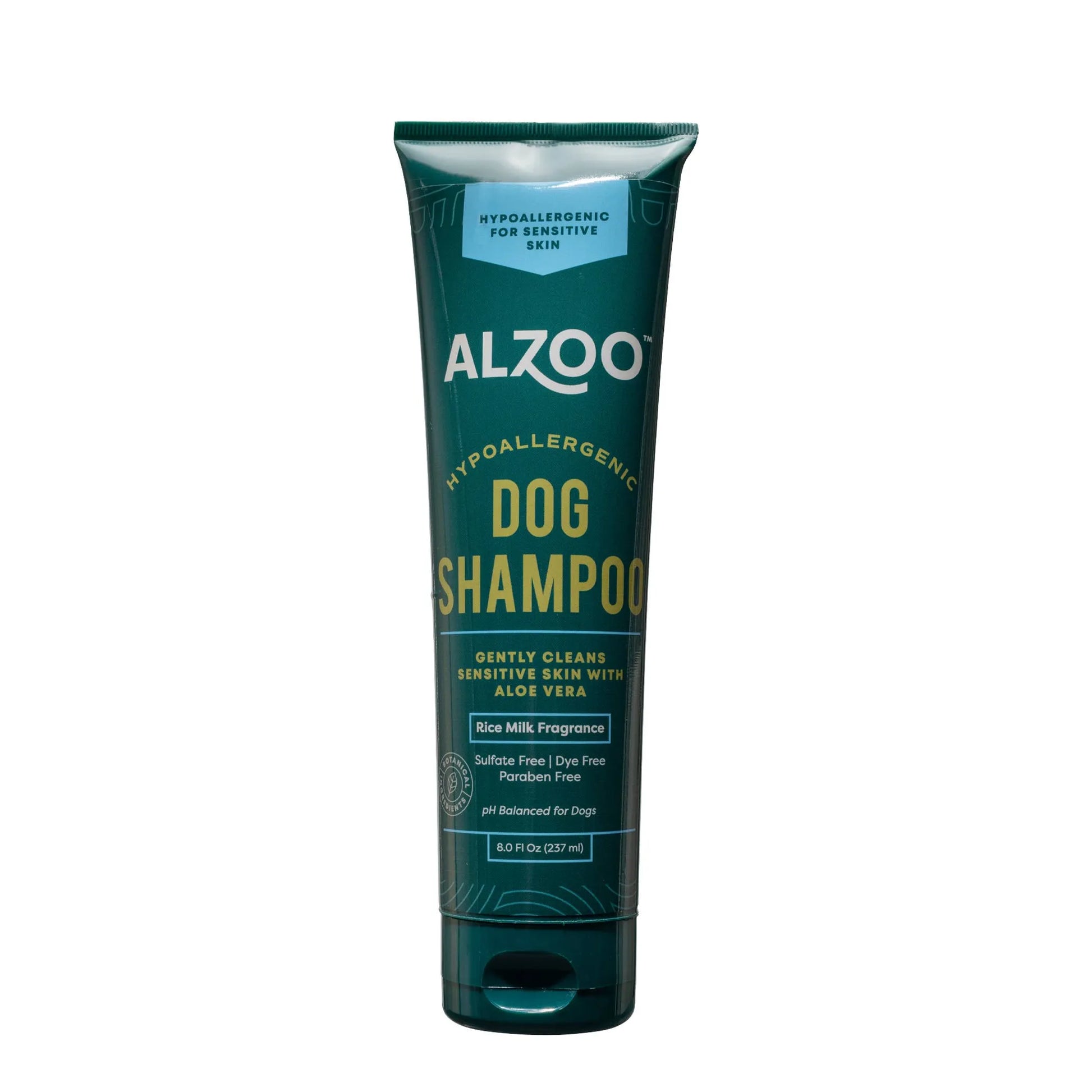 Alzoo dog shampoo tube on a white background