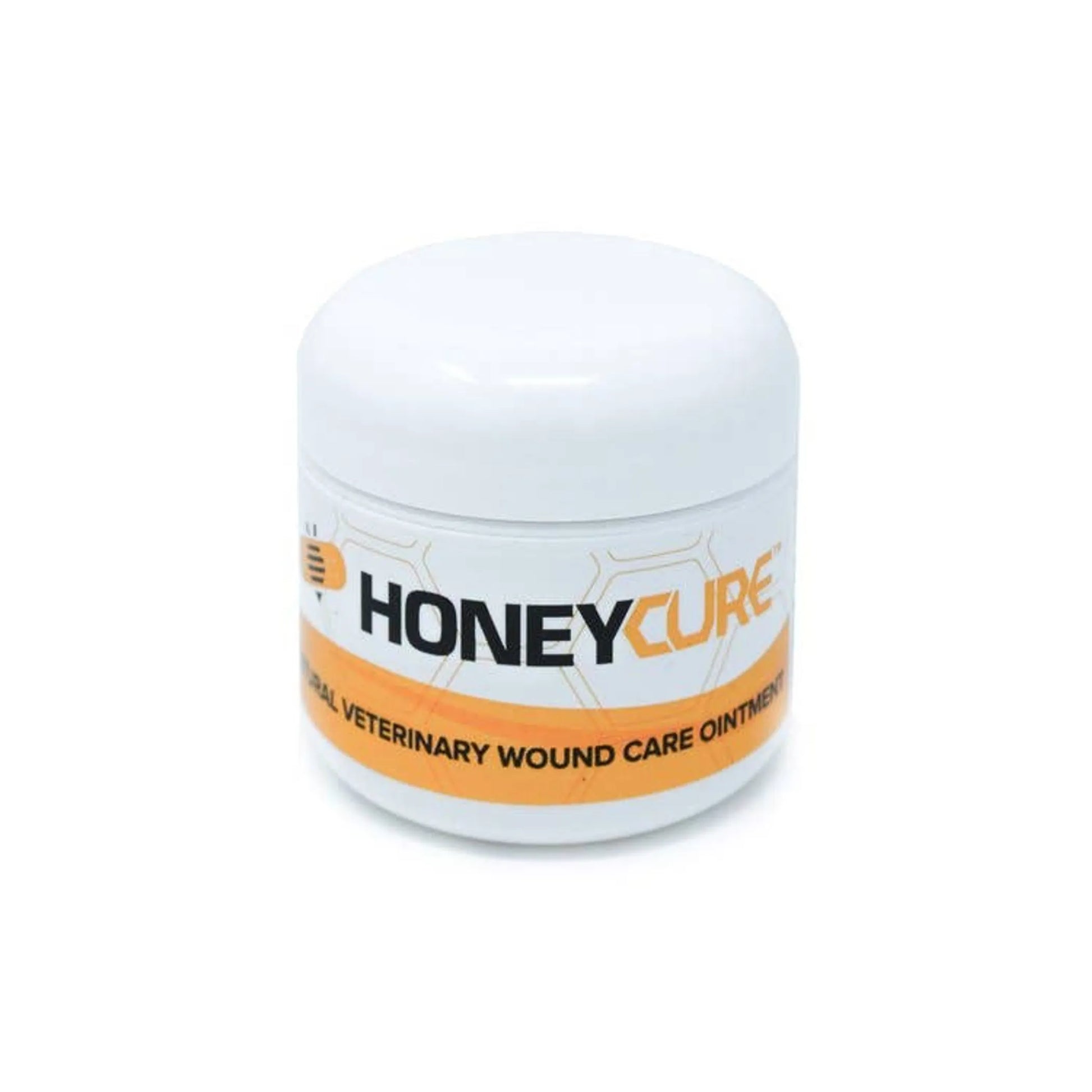 HoneyCure jar for veterinary wound care on a white background