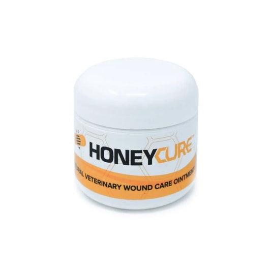 HoneyCure jar for veterinary wound care on a white background