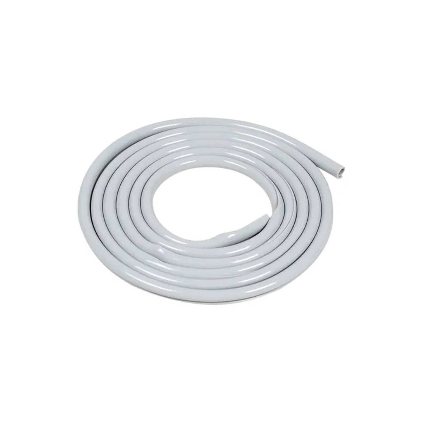 Coiled white hose on a white background