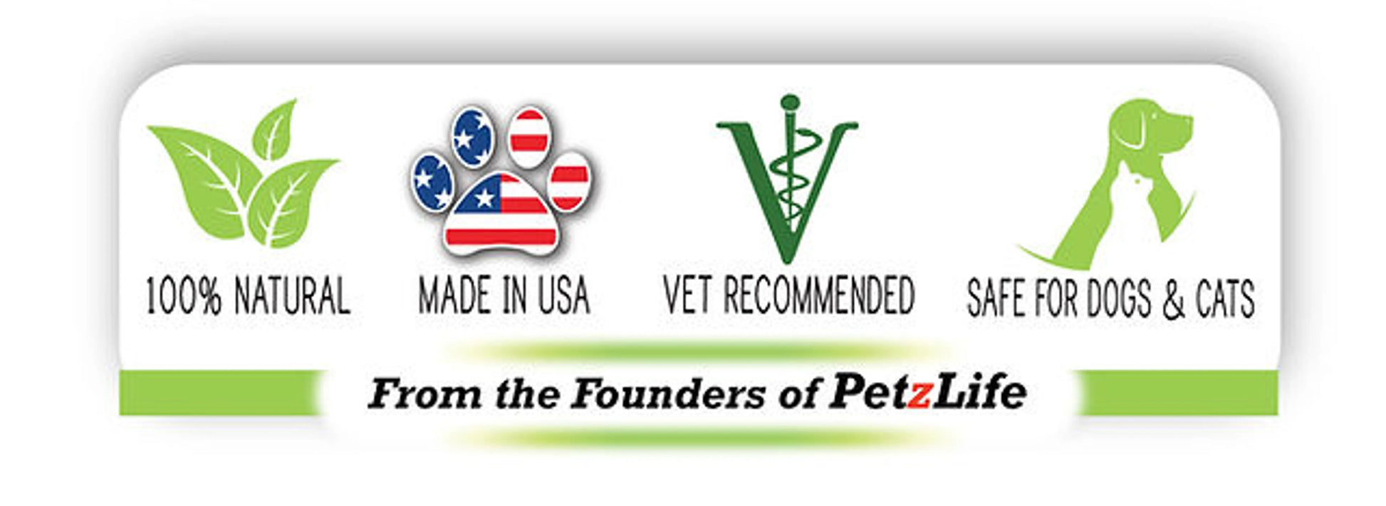 Logo with icons and text about pet safety and care, featuring the PetzLife brand.