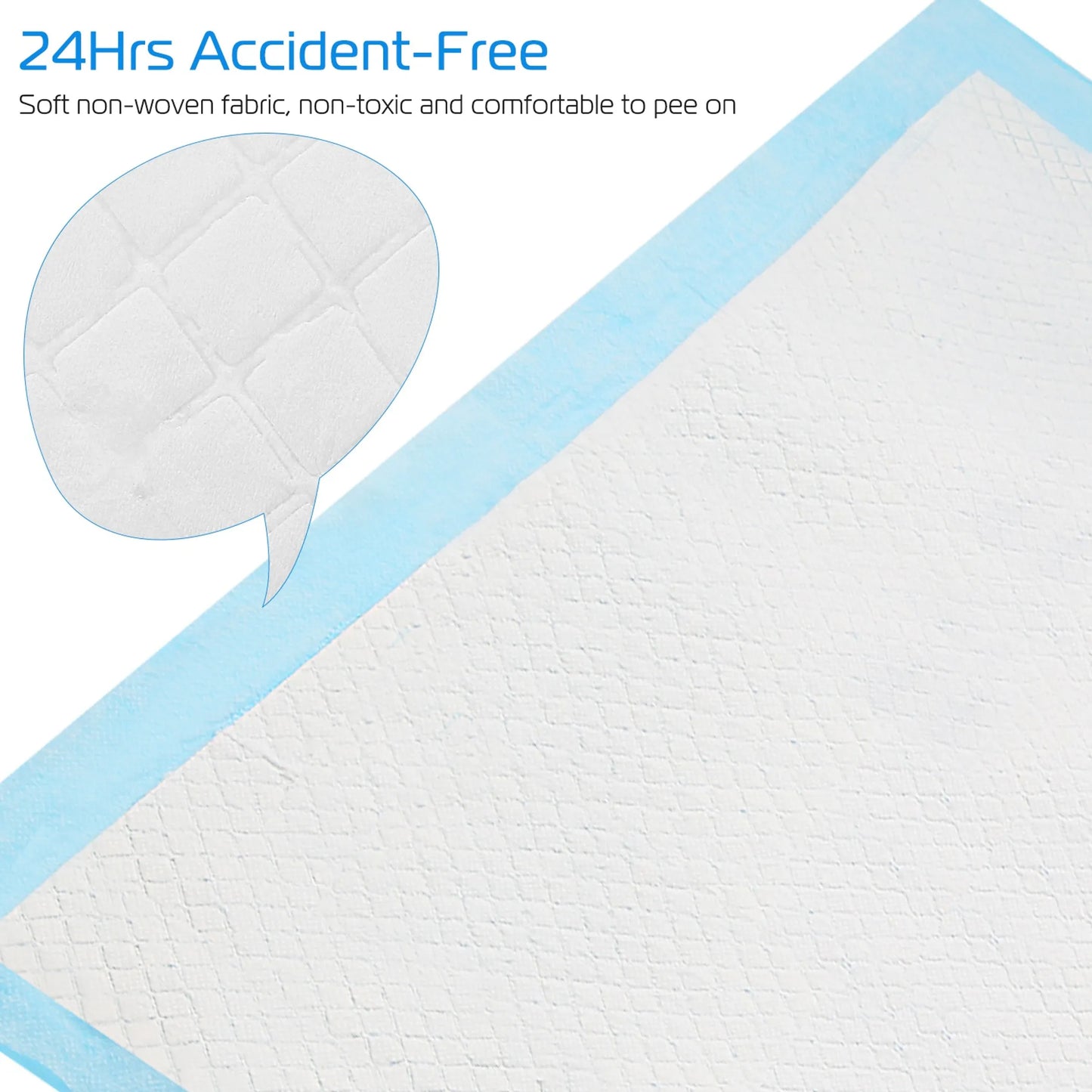 Textured white mat with blue border and text about accident-free protection.