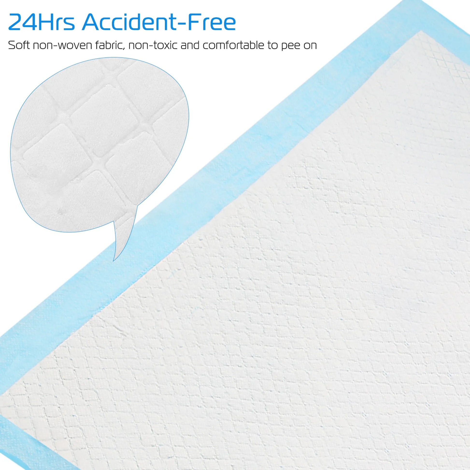 Textured white mat with blue border and text about accident-free protection.