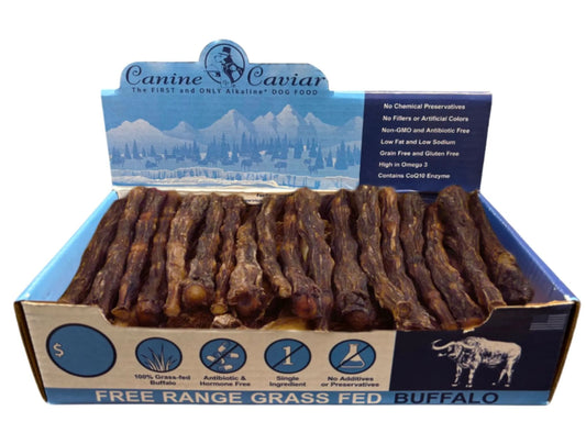 Box of Canine Caviar dog treats with a blue and white design