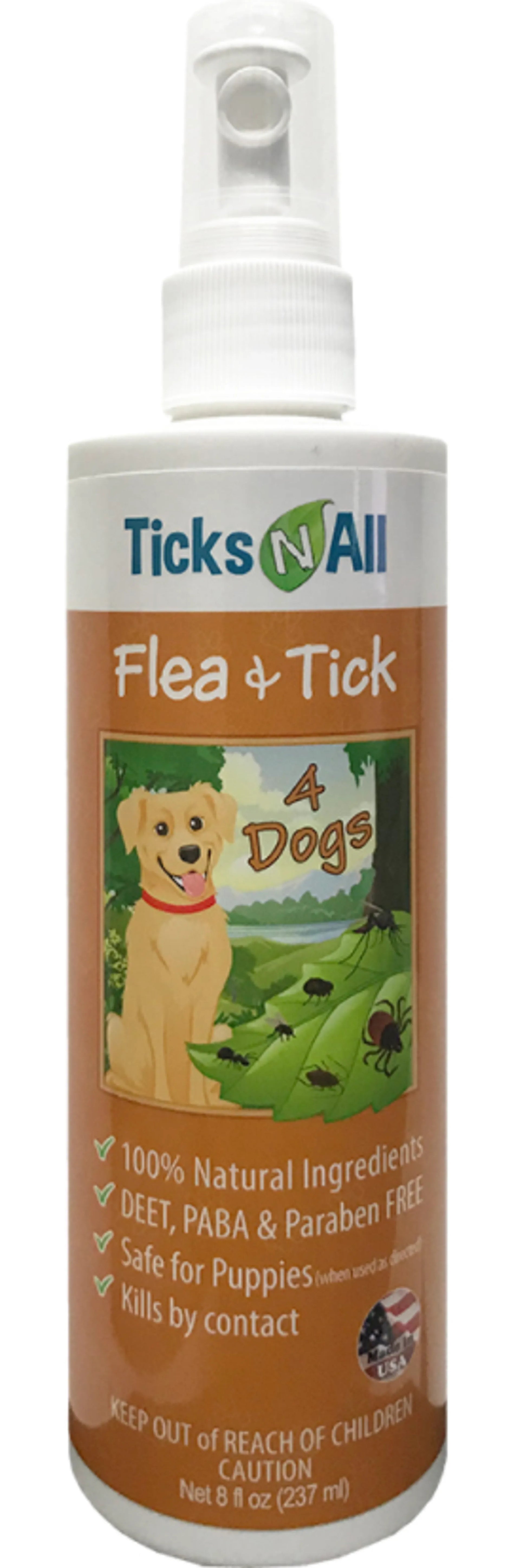 Ticks N All flea and tick spray for dogs on a white background